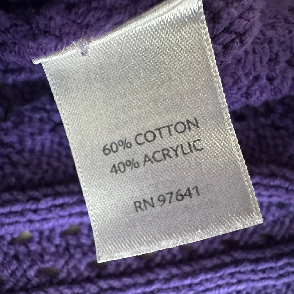 J Jill Knit Sweater Cardigan Medium Cable‎ Pointelle Purple Cotton Blend Chunky - Picture 8 of 12